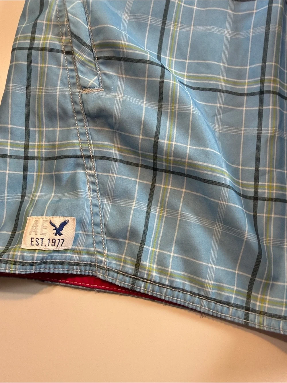 American Eagle Outfitters Light Blue Plaid Swim Board Shorts